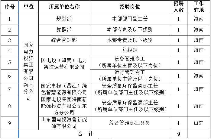 國(guó)家電力投資集團(tuán)有限公司海南分公司社會(huì)招聘公告(圖1)